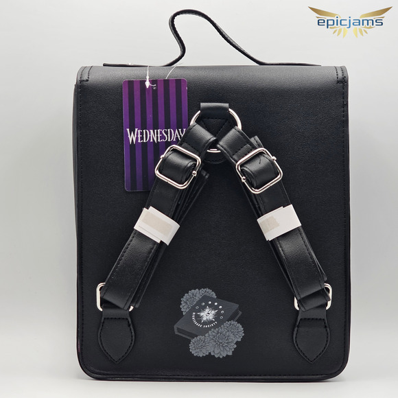 Wednesday The Addams Family Nevermore Academy Black Halloween Mini Backpack Bag - Picture 4 of 6